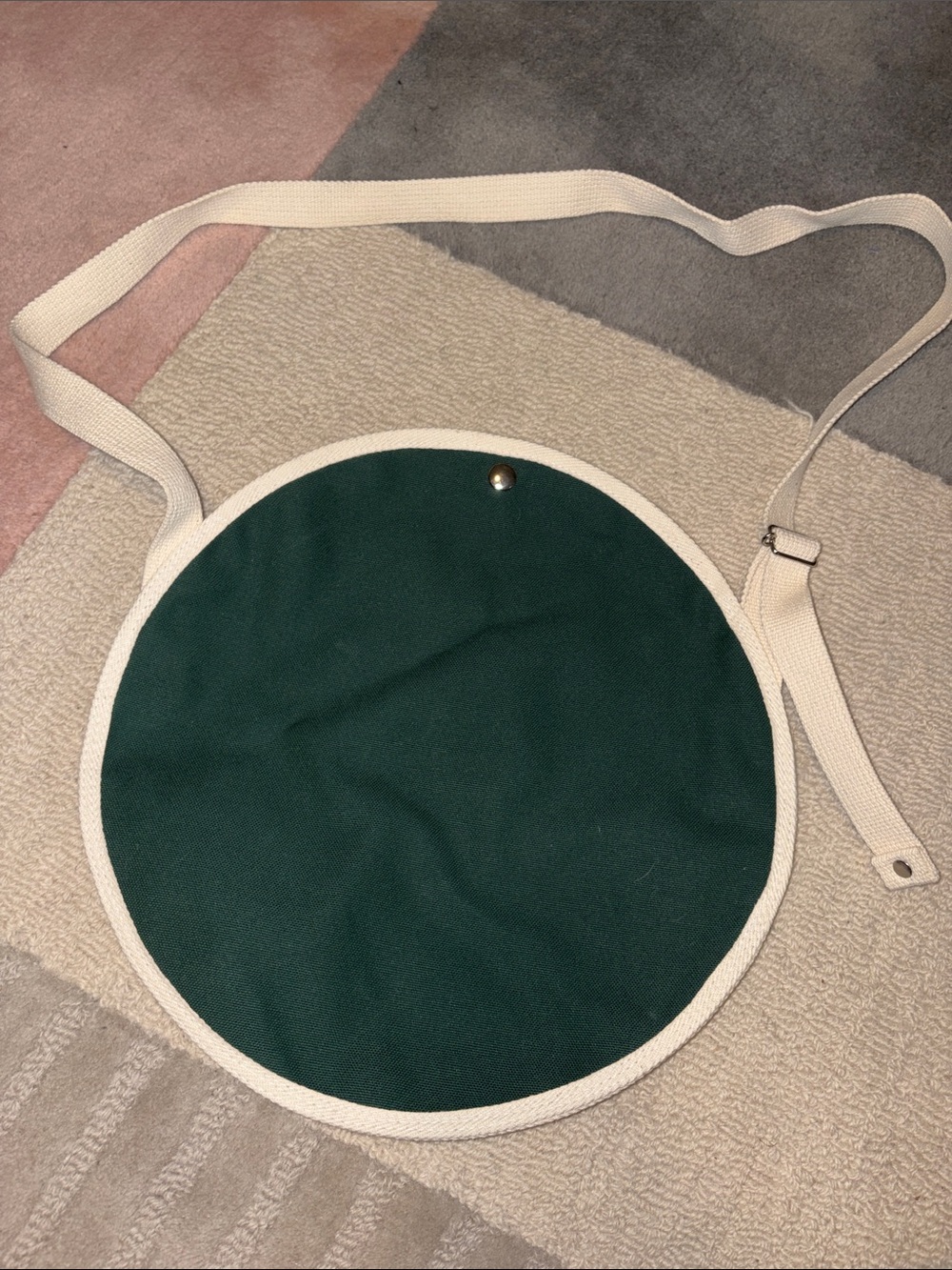 Canvas Round Crossbody Bag in Dark Green with Cream Trim